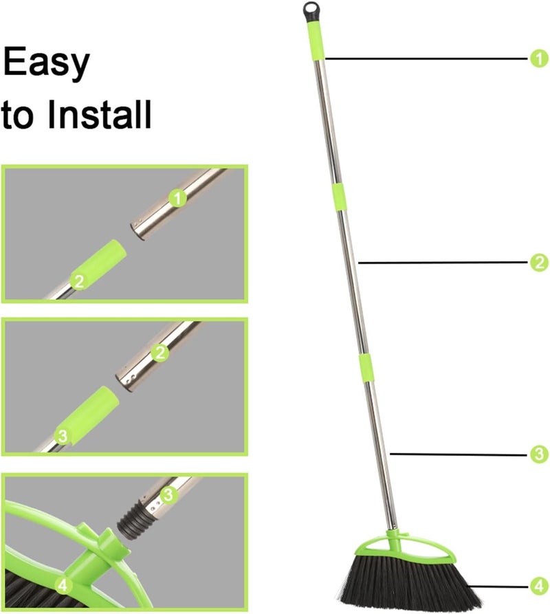 Dodifker Soft Bristles Green Angle Broom Long Handle Indoor Broom for Hardwood Floor Sweeping Floor Cleaning Broom - Image 3